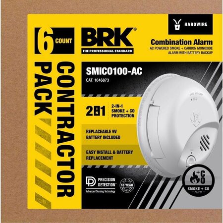 BRK 6 Pack Hard-Wired w/Battery Back-Up Ionization Smoke and Carbon Monoxide Detector 1046873